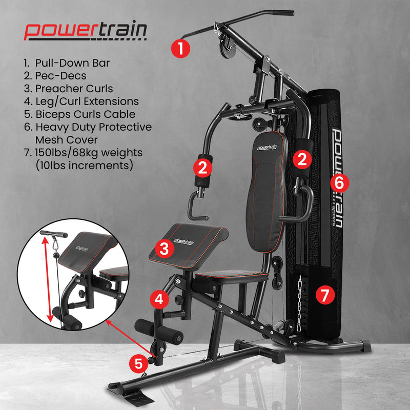 Powertrain Home Gym Multi Station – 68 kg Weight Stack & Preacher Curl