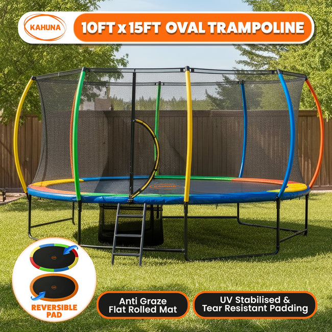 Kahuna Oval Trampoline 10ft x 15ft with Reversible Safety Pad