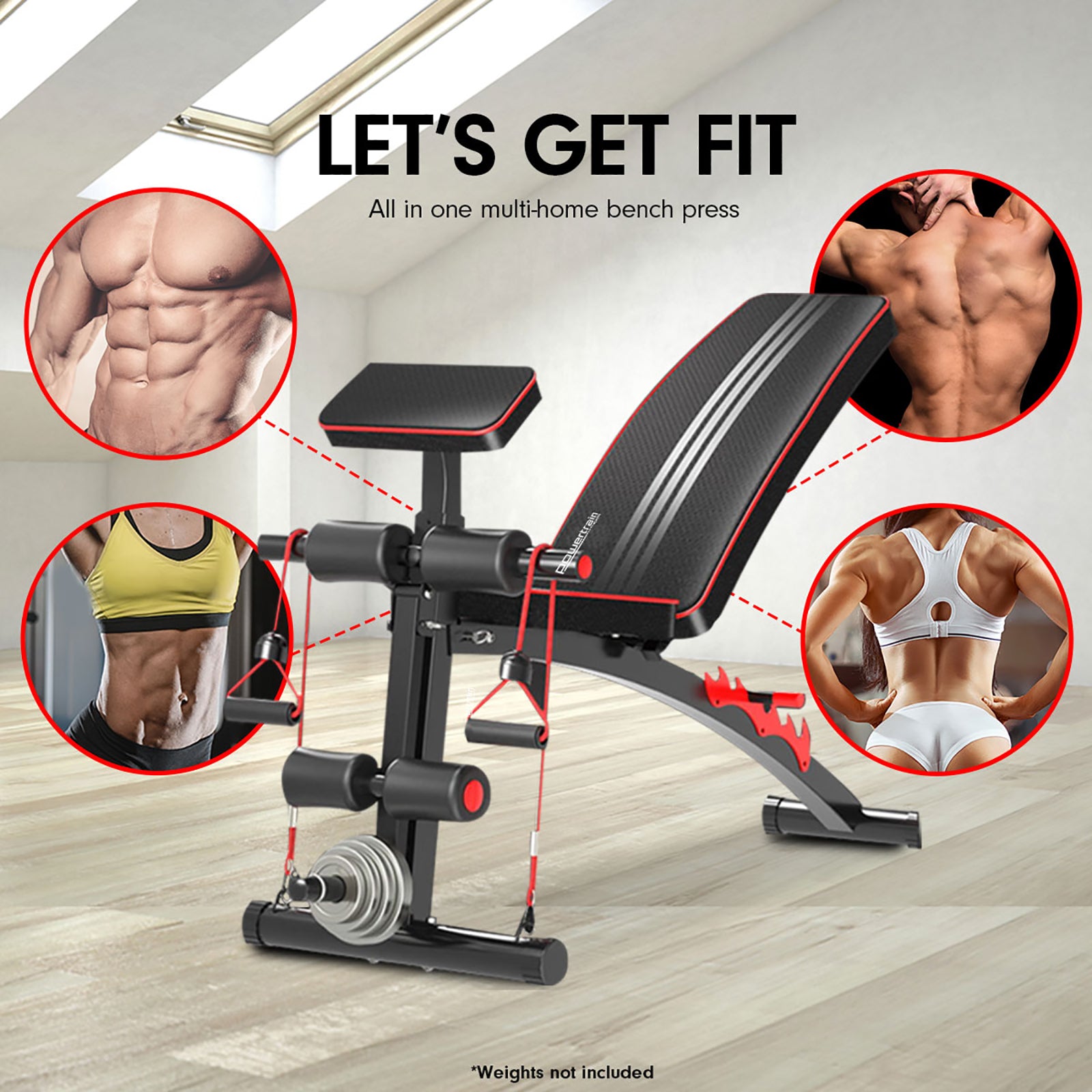 Powertrain Adjustable FID Gym Bench with Preacher Pad
