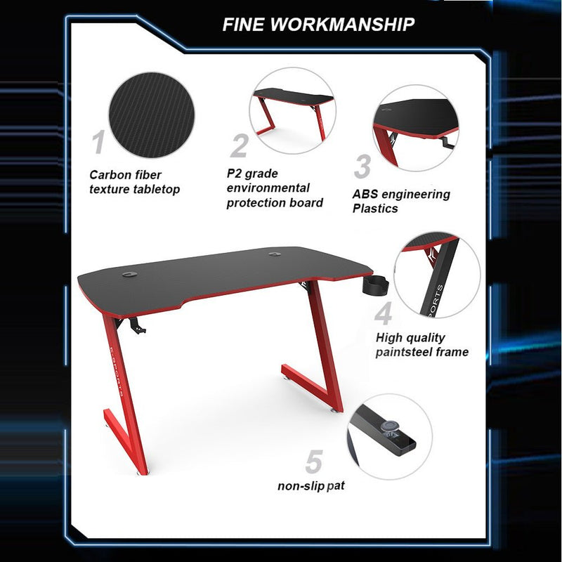 120CM Z-Shaped Gaming Desk with RGB LED Lights