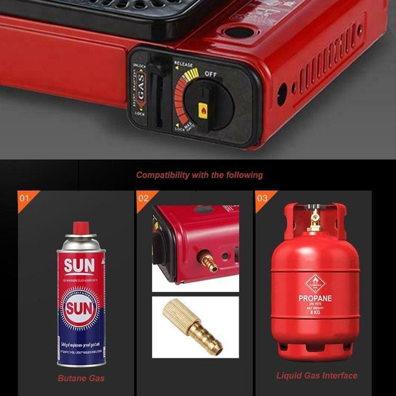 Portable Gas Stove Burner with Non-Stick Plate (Red)