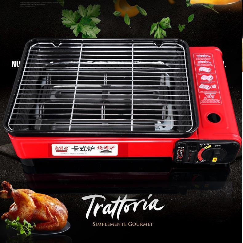Portable Gas Stove Burner with Non-Stick Plate (Red)