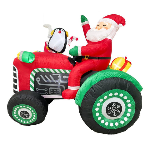 1.8m Christmas Inflatable Tractor with Santa & Penguin