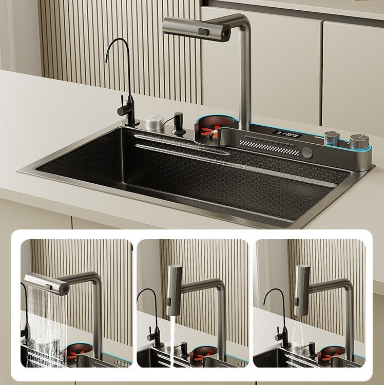 Integrated Waterfall Kitchen Sink with Digital Display – Stainless Steel