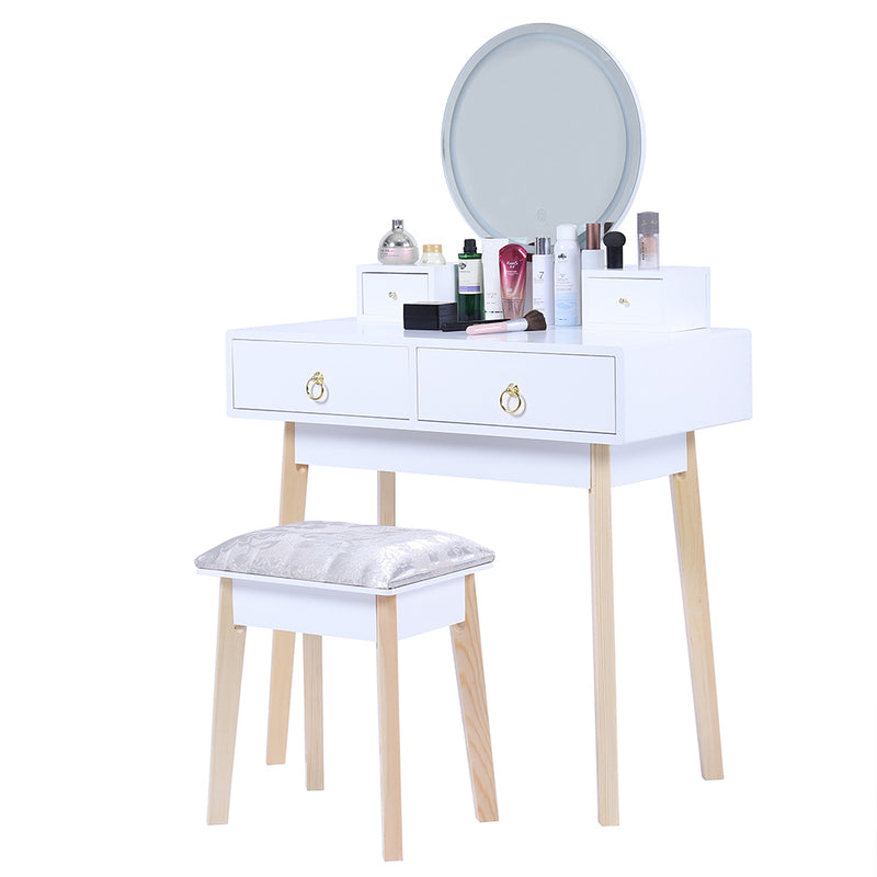 White Vanity Table Set with Stool & LED Mirror