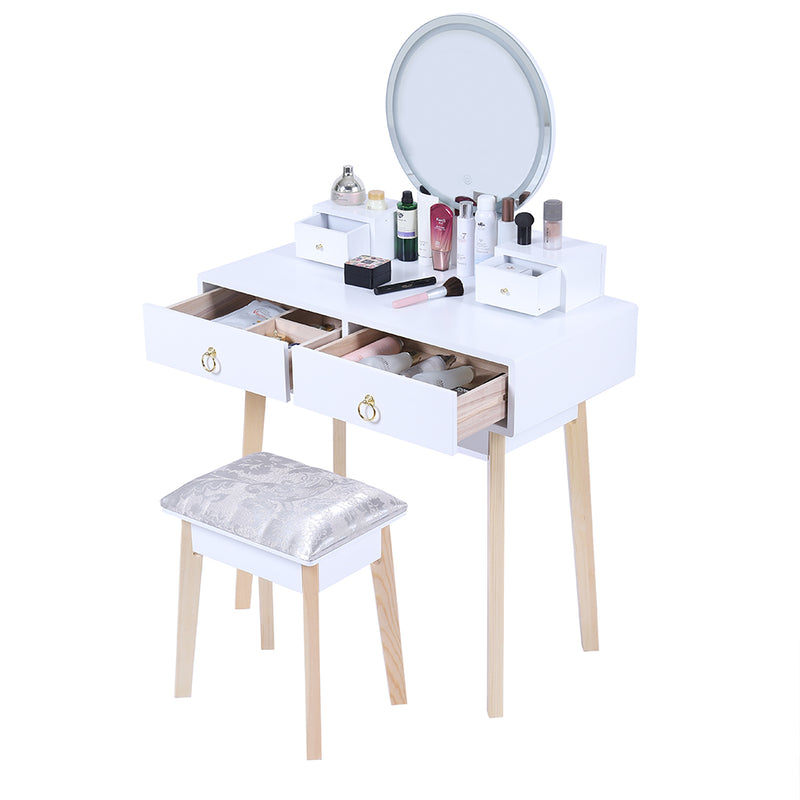 White Vanity Table Set with Stool & LED Mirror
