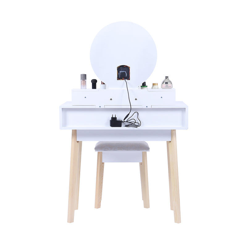White Vanity Table Set with Stool & LED Mirror
