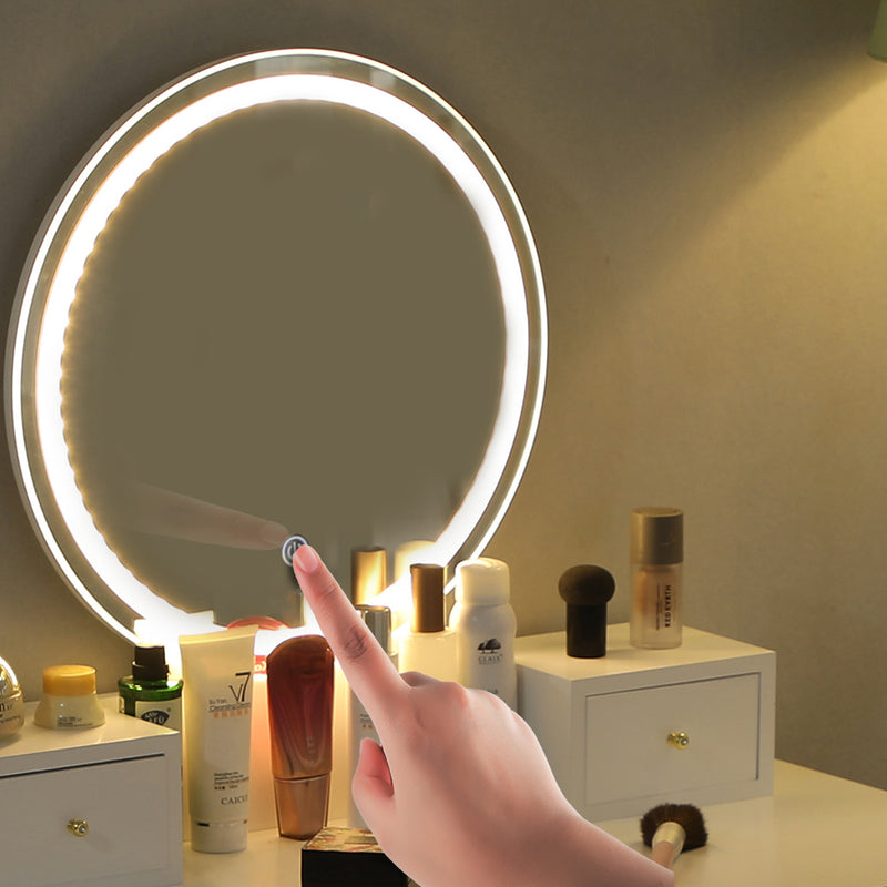 White Vanity Table Set with Stool & LED Mirror