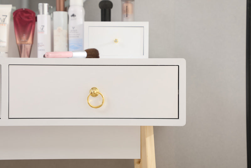White Vanity Table Set with Stool & LED Mirror