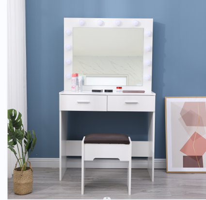 Fidel White Vanity Set with Lighted Mirror & Stool