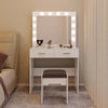 Fidel White Vanity Set with Lighted Mirror & Stool