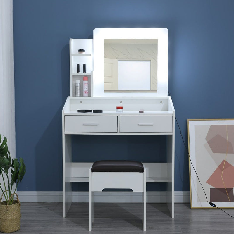 Dylan White Dressing Table with Stool & LED Bulbs