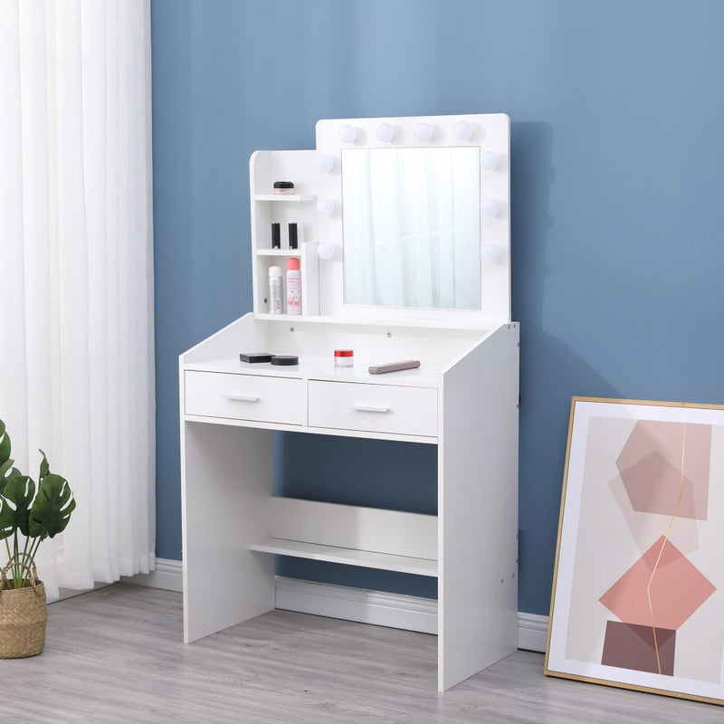 Dylan White Dressing Table with Stool & LED Bulbs