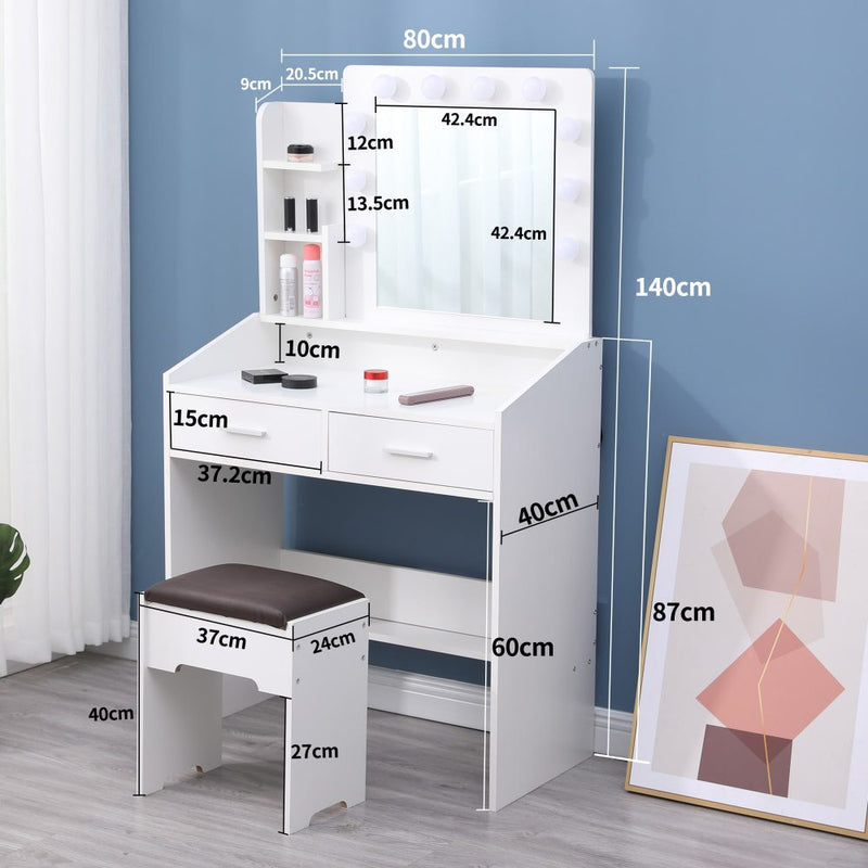 Dylan White Dressing Table with Stool & LED Bulbs