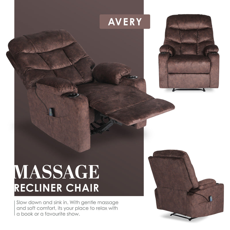 AVERY Electric Massage Recliner Chair Brown
