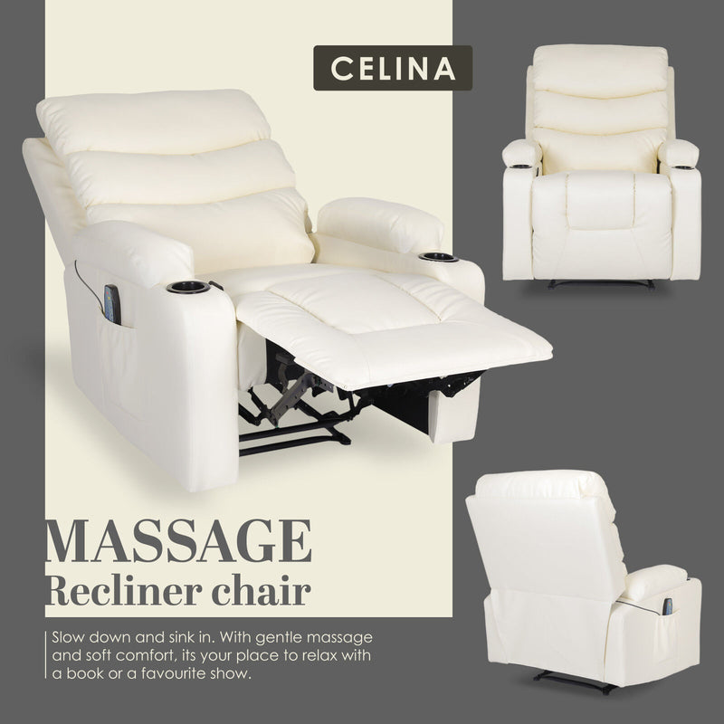 CELINA Electric Massage Recliner Chair Cream