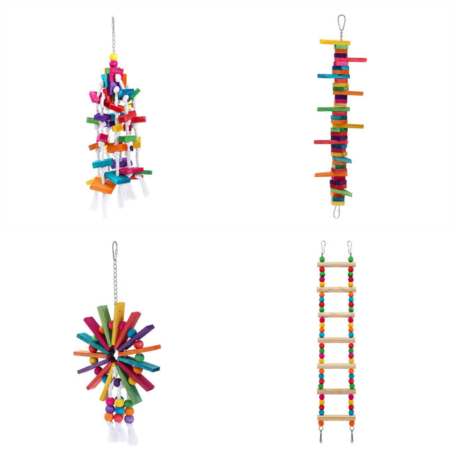 YES4PETS 4-Pack Assorted Large Wooden Hanging Swings