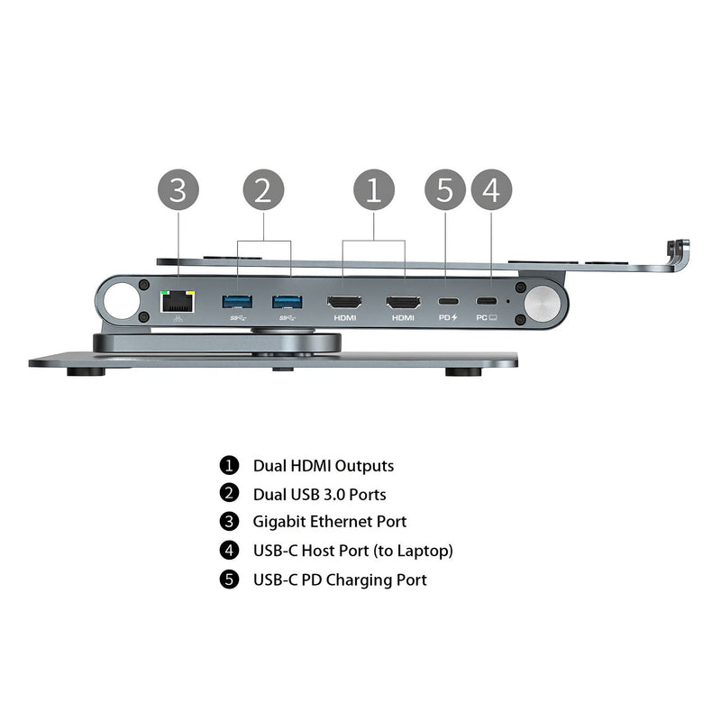 Simplecom CHT660 Laptop Stand with 6-Port USB-C Dock