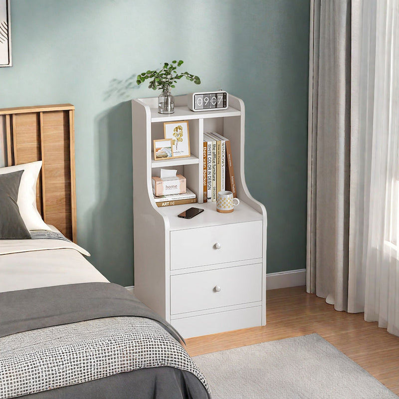 White Wooden Nightstand with Drawers
