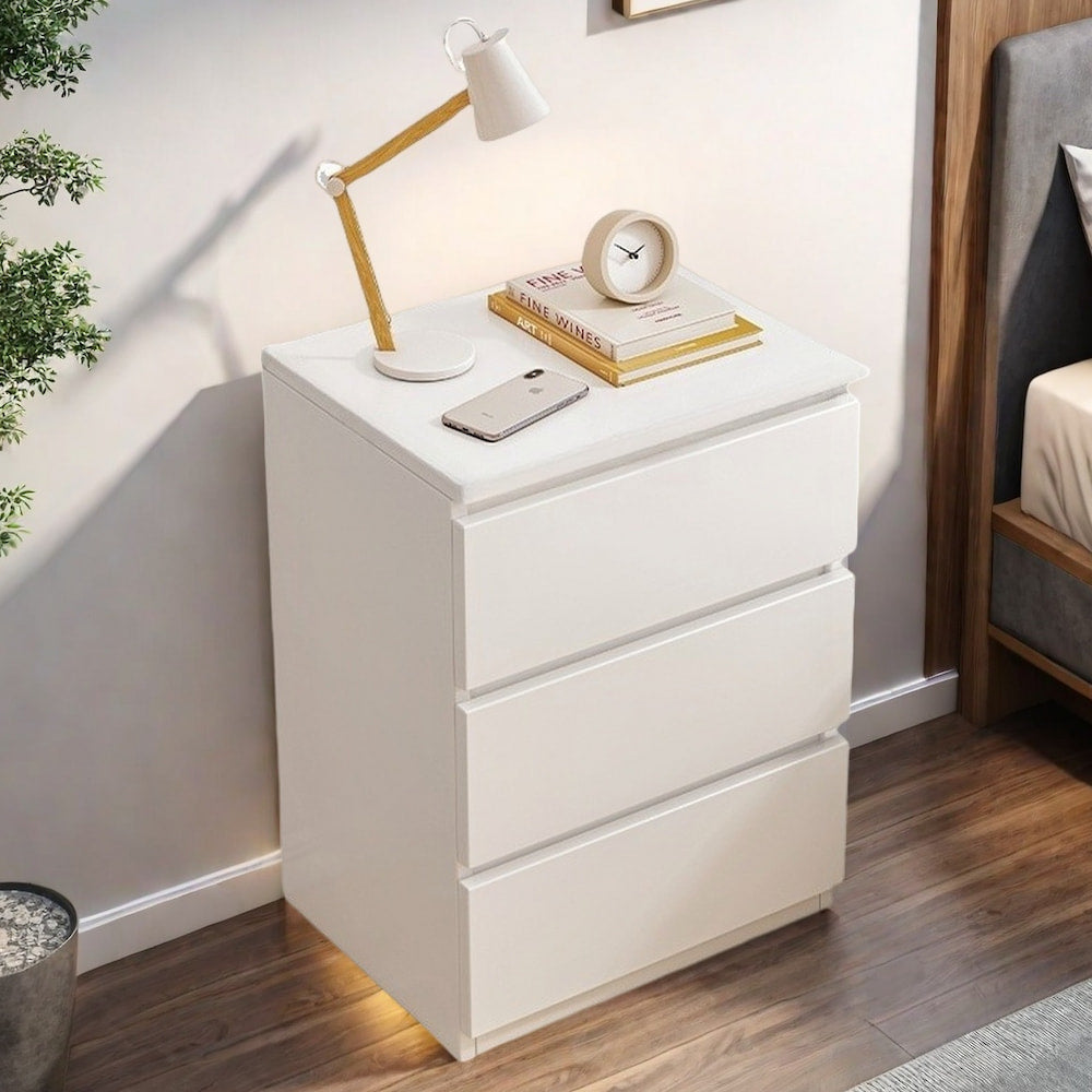 Nightstand Warm White with 3 Drawers