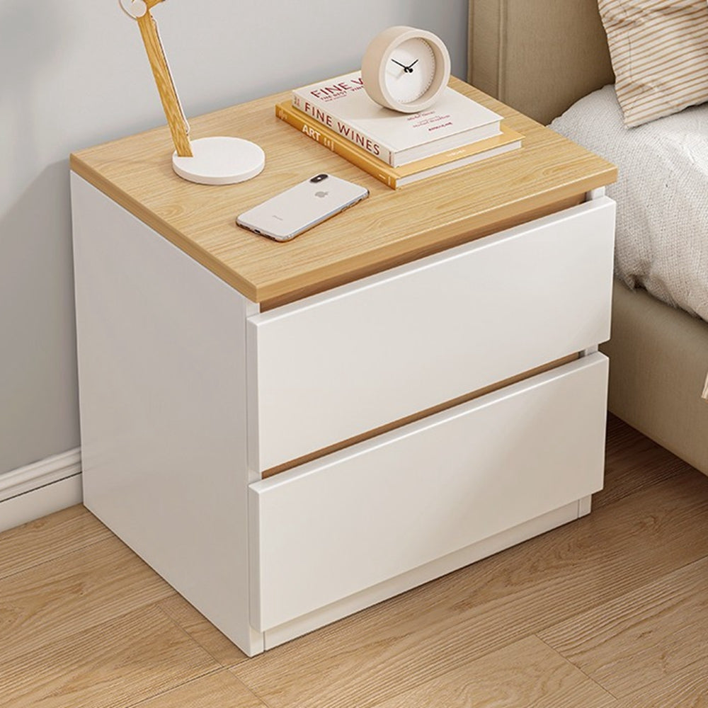 Nightstand with Oak Top & White Double Drawer
