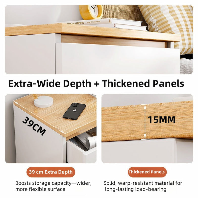 Set of 2 Bedside Tables with Oak Wood Grain Drawers