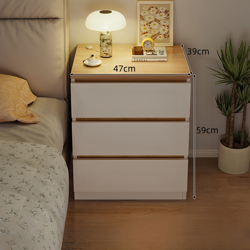 Nightstand with Wood Top & White Triple Drawer