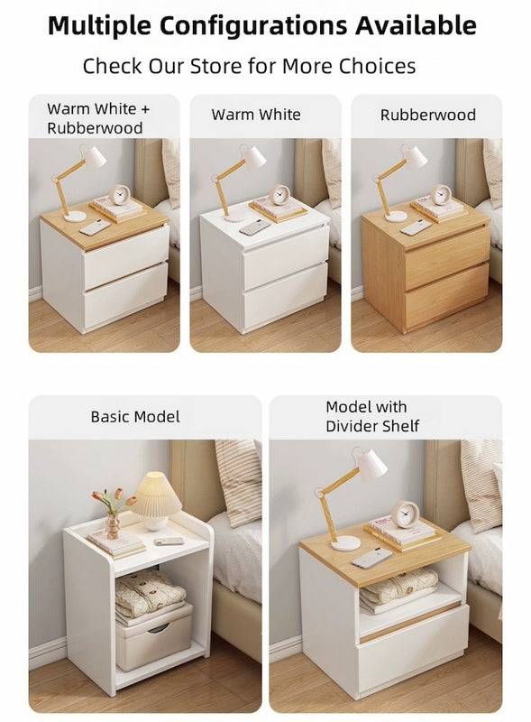 Nightstand with Wood Top & White Triple Drawer