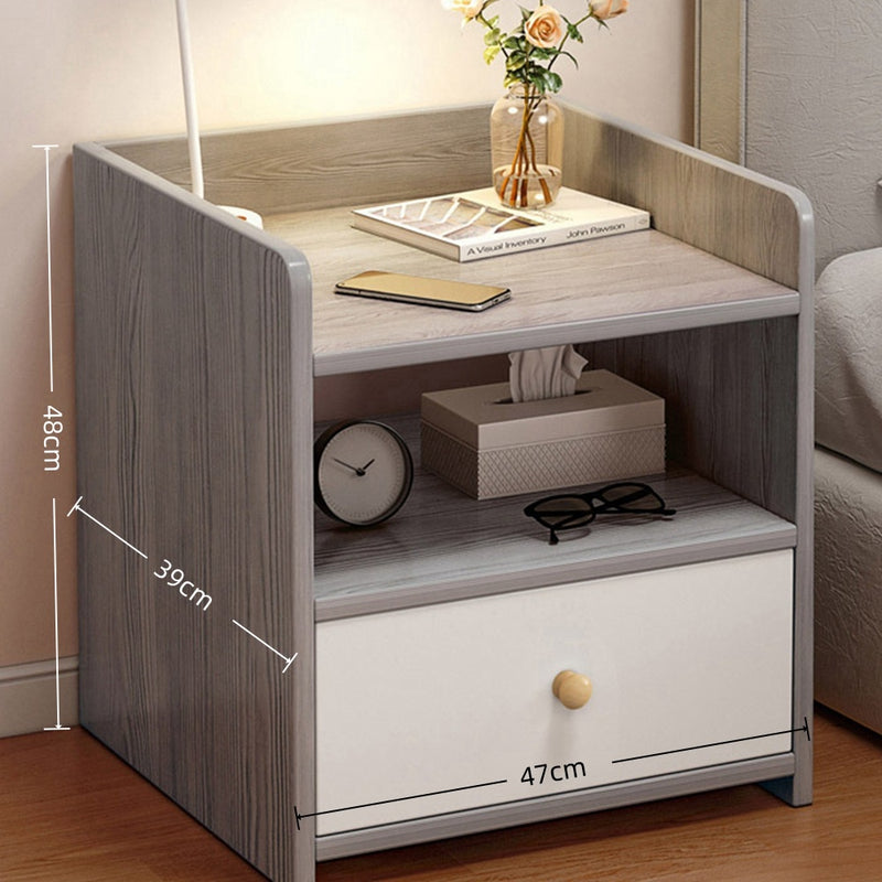 Nightstand – Gray Wood Grain with White Drawer