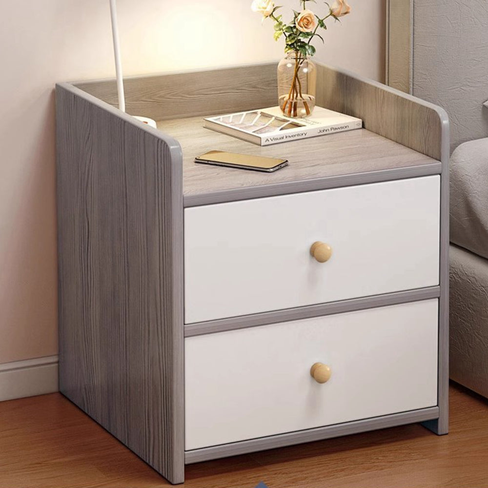 Two-Tone Nightstand Gray Wood White Drawers
