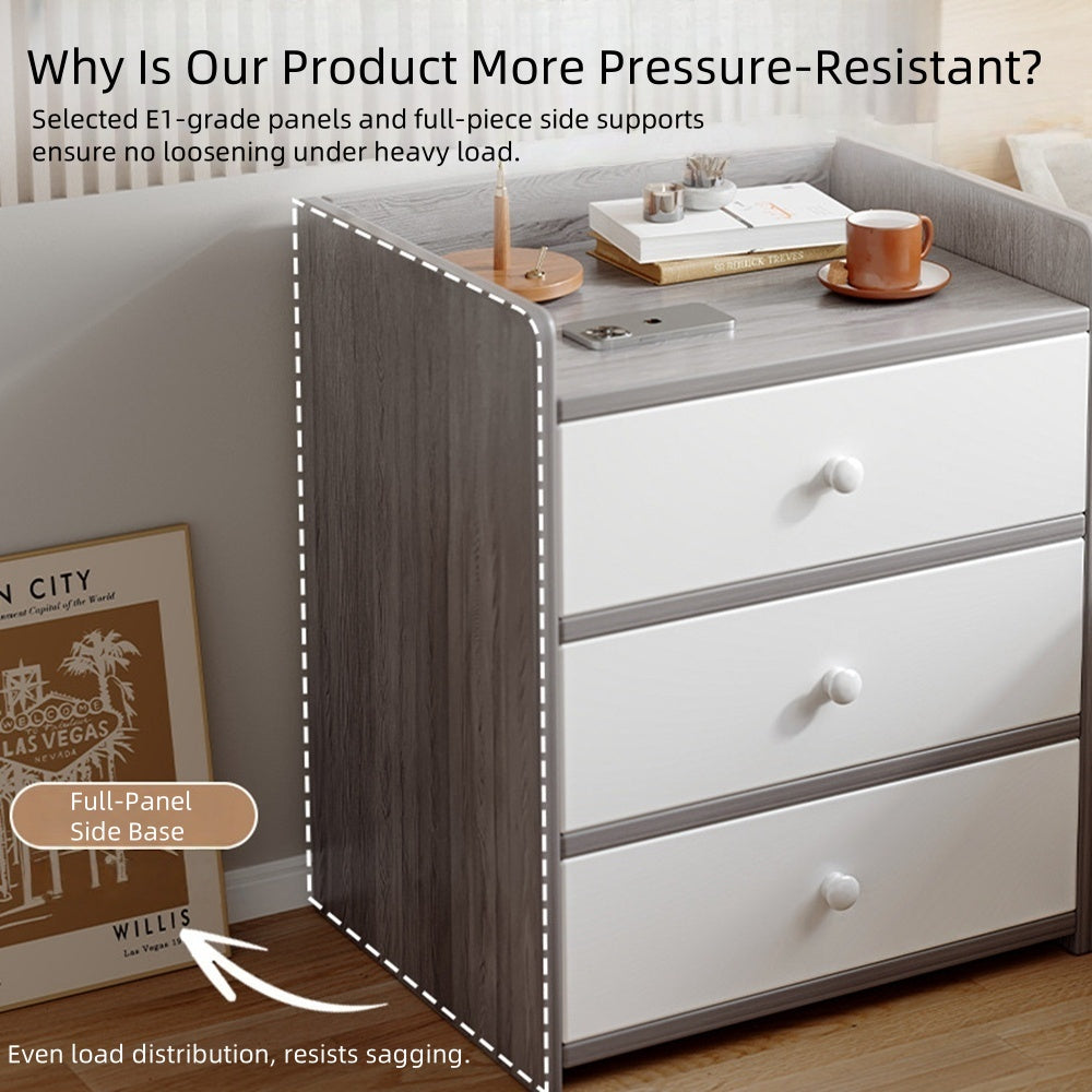 Nightstand Gray Wood Grain Three Drawers