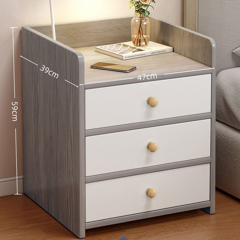 Set of 2 Bedside Tables – 3 Drawers, Light Gray & White