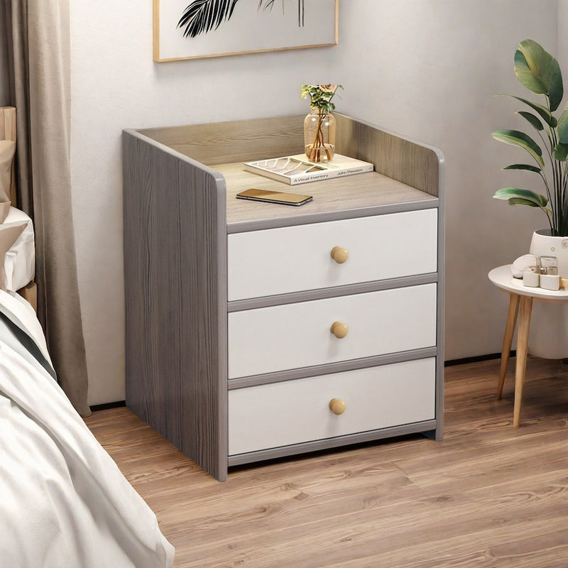 Set of 2 Bedside Tables – 3 Drawers, Light Gray & White
