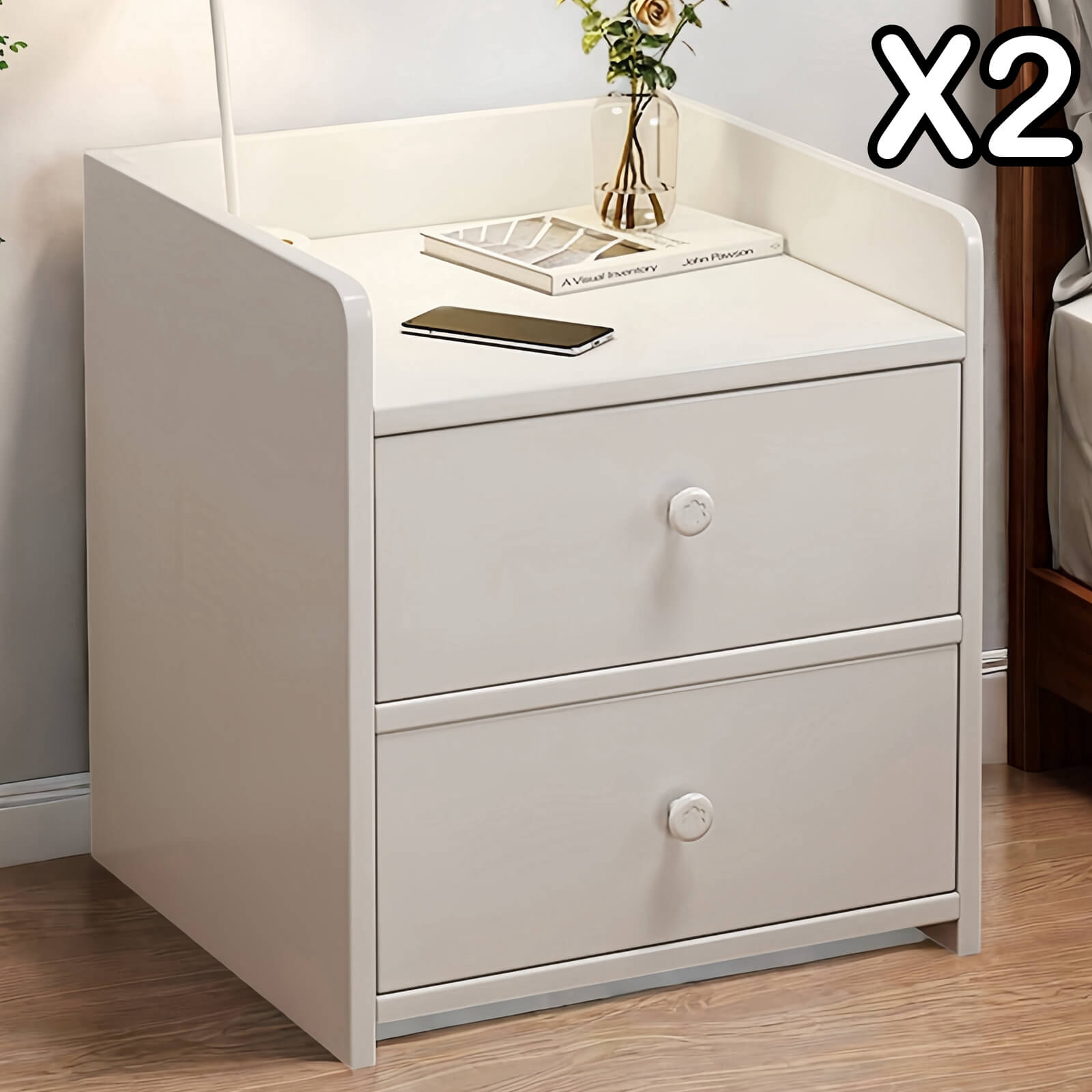 Set of 2 White Bedside Tables with Drawers