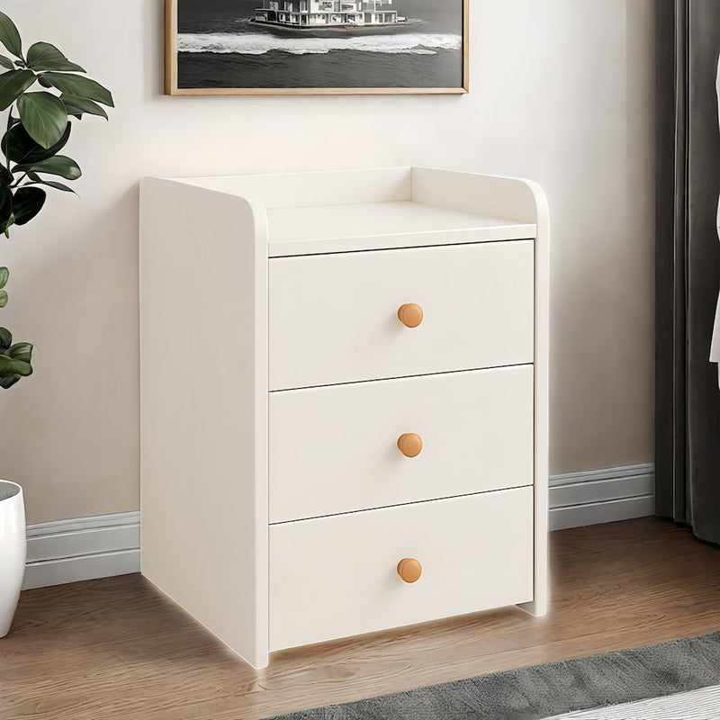 Set of 2 White Bedside Tables – 3 Drawers, Wooden Knobs