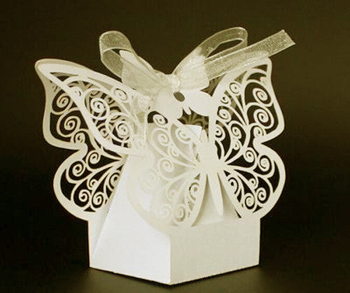 Ivory Butterfly Wedding Bomboniere Favour Boxes – 10 Pack