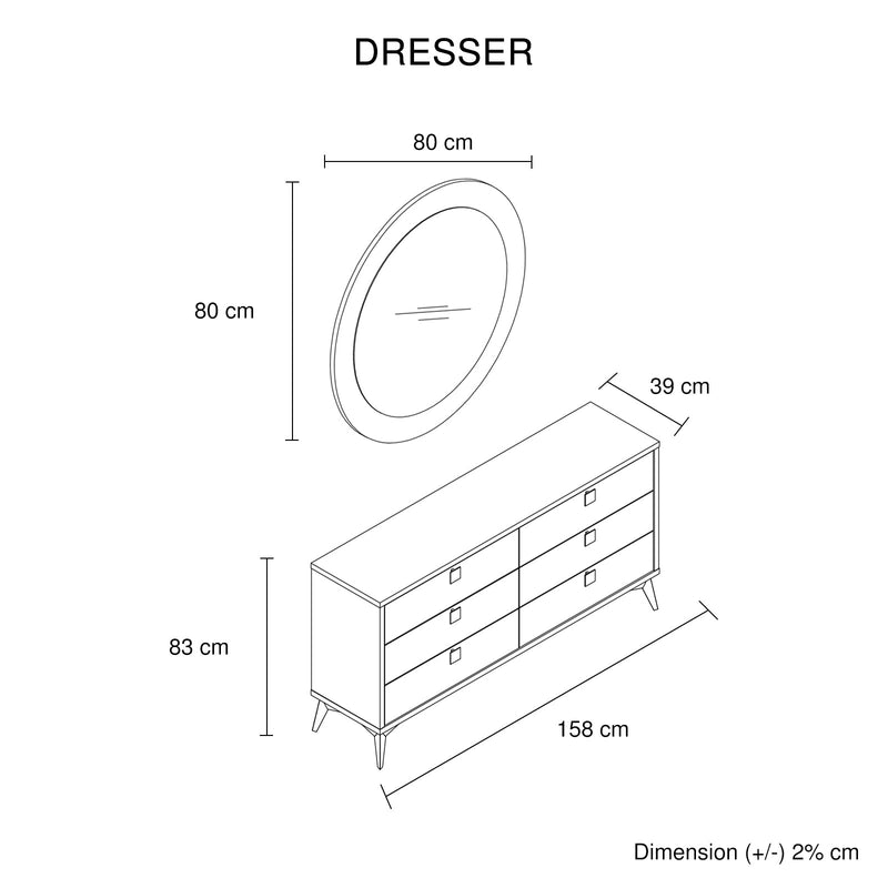 Champagne & Black 6-Drawer Dressing Chest with Mirror