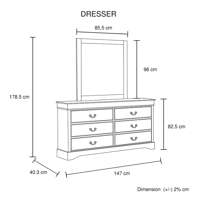 White Wooden Dressing Chest with 6 Drawers & Mirror
