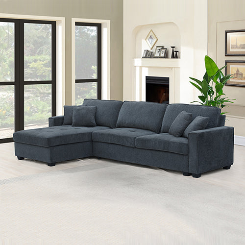 Corner Sof Chaise – Polyester Fabric w/ Two Pillows & Pocket Springs