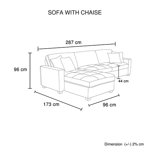 Corner Sof Chaise – Polyester Fabric w/ Two Pillows & Pocket Springs