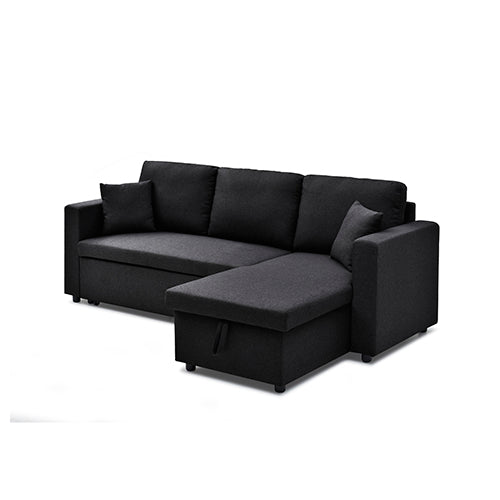 Multifunctional Fabric Sofa Bed with Chaise & Cushions (Dark)