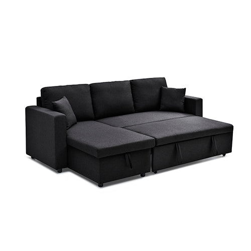 Multifunctional Fabric Sofa Bed with Chaise & Cushions (Dark)