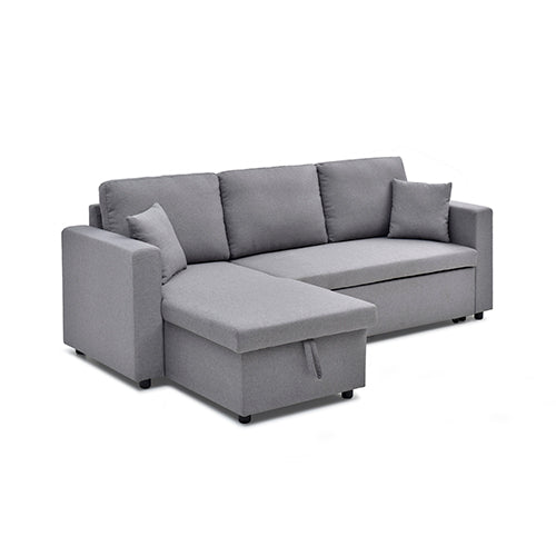 Multifunctional Fabric Sofa Bed with Chaise & Cushions (Light)