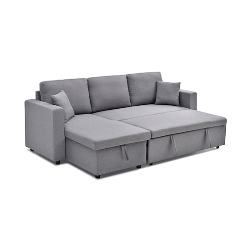 Multifunctional Fabric Sofa Bed with Chaise & Cushions (Light)
