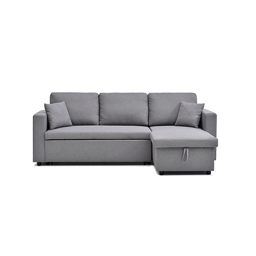 Multifunctional Fabric Sofa Bed with Chaise & Cushions (Light)