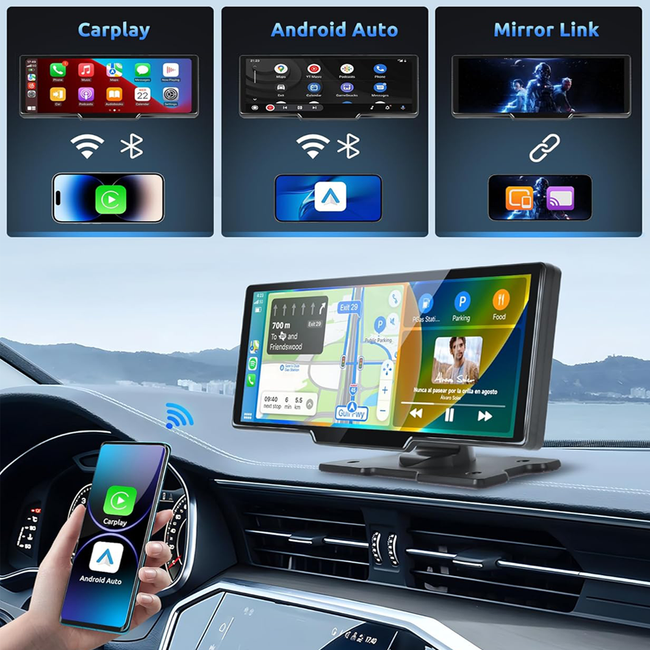 10.26" Wireless Dual Dash Cam with Apple CarPlay & Android Auto – Front & Rear + 64GB Card