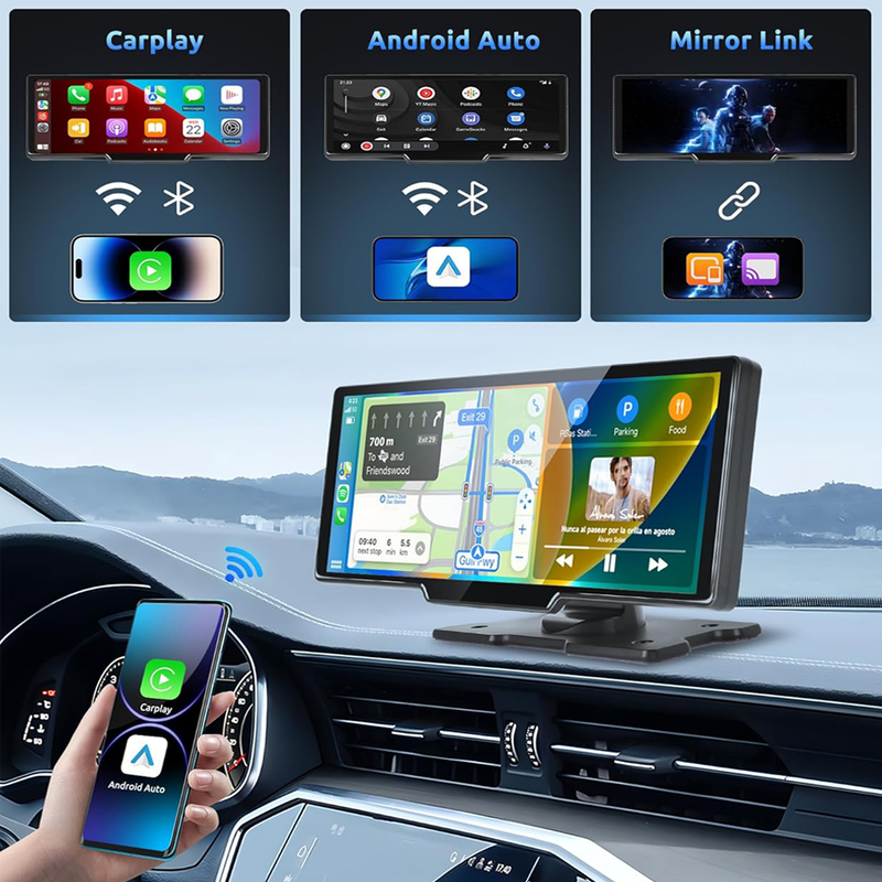 10.26" Wireless Dual Dash Cam with Apple CarPlay & Android Auto – Front & Rear + 64GB Card