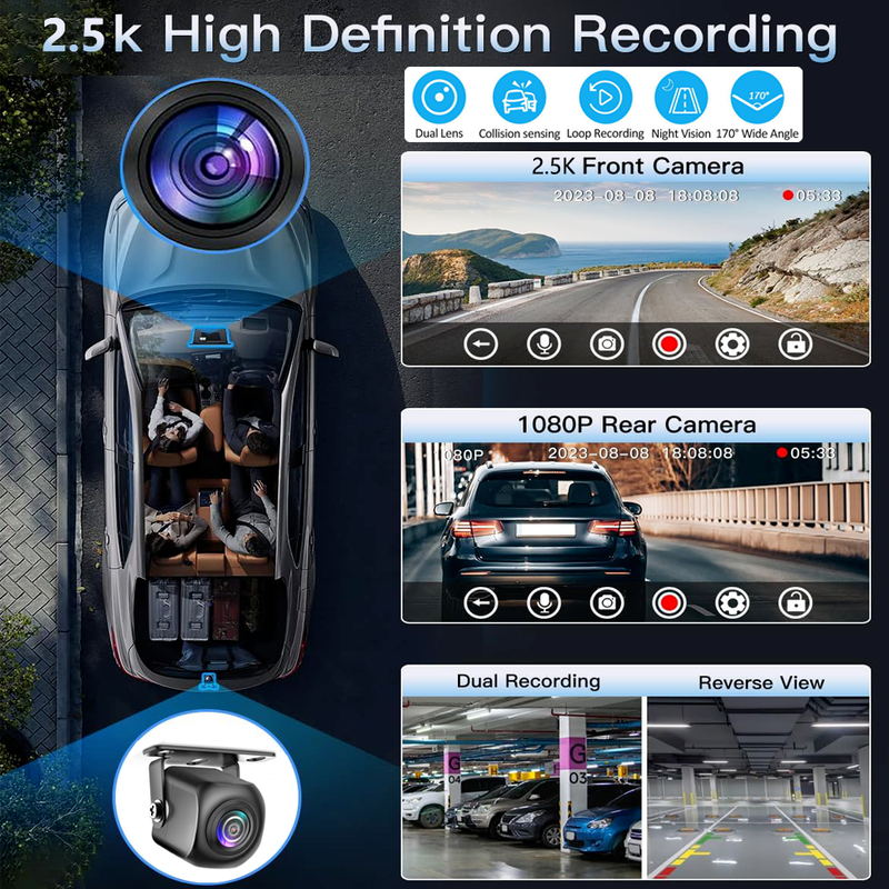 10.26" Wireless Dual Dash Cam with Apple CarPlay & Android Auto – Front & Rear + 64GB Card