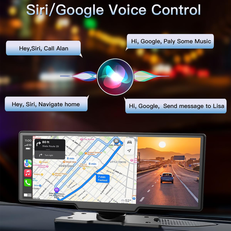 10.26" Wireless Dual Dash Cam with Apple CarPlay & Android Auto – Front & Rear + 64GB Card