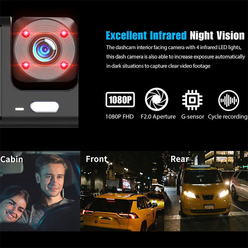 Wi-Fi 3-Channel Dash Cam 1080P HD + Hardwire Kit & 32GB